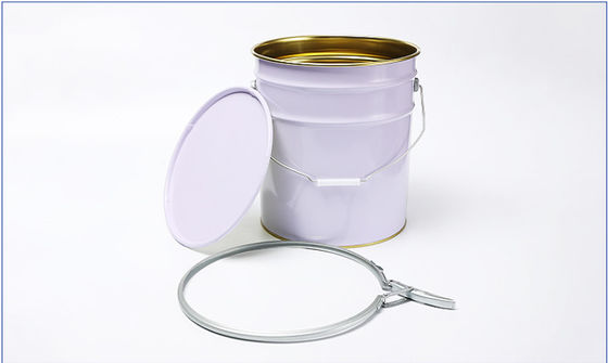 5 Gallon White Tinplate Metal Paint Bucket With Gold Coatings