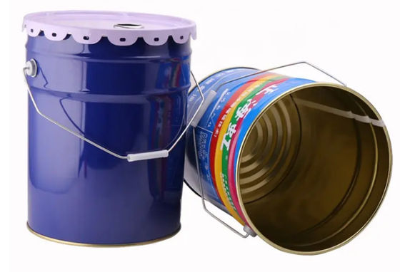 6 Gallon Round Tinplate Open Head Steel Pail With Removable Flower Edge Cover