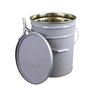 5 Gallon Paint Bucket White Metal With Lever Lock Ring Lid