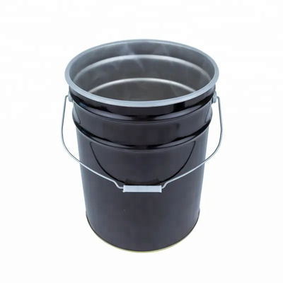 Black Metal Paint Bucket And Lid 5 Gallon With Anti Rust Plastic Lining And Flower Edge Lid