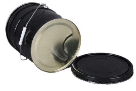 10L Black Metal Bucket With Lid Open Head Paint Bucket With Crimping Lid