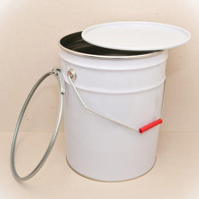 Round Tinplate Metal Paint Bucket 6 Gallon With Lever Lock Ring Lid  And Metal Handle