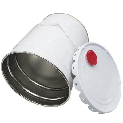 5 Gallon White Metal Paint Bucket With Red Plastic Spout Lids